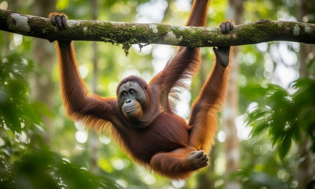 Bornean Orangutan (Pongo pygmaeus) in Sumatra, Indonesiaの素材