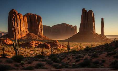 Majestic red rock formations in Monument Valley at sunsetの素材