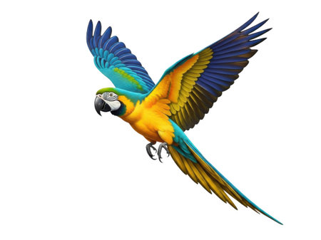 3D rendering of a beautiful macaw parrot isolated on white backgroundの素材