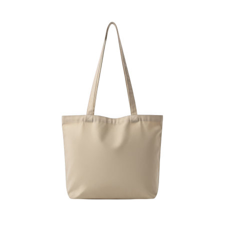 Beige tote bag isolated on white background. 3D illustration.の素材