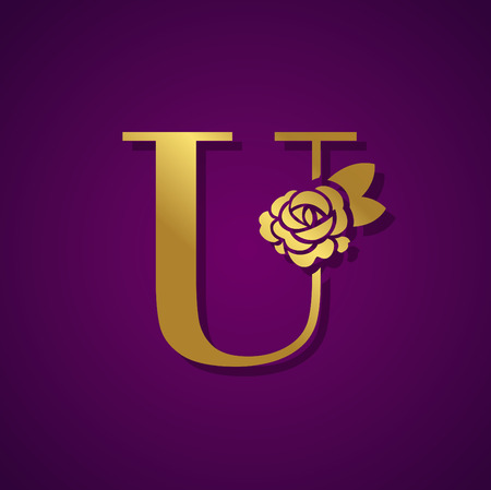 Gold Letter  with Rose Flower for beauty and fashion icon.のイラスト素材