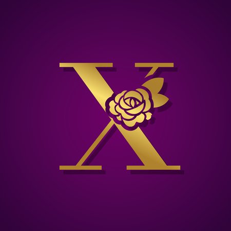 Gold Letter  with Rose Flower for beauty and fashion icon.のイラスト素材
