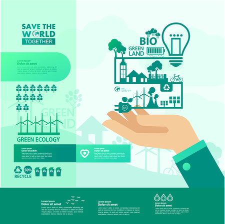 Letâs save the world together green ecology vector illustration.のイラスト素材