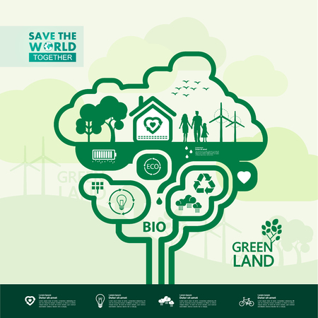 Letâs save the world together green ecology vector illustration.のイラスト素材