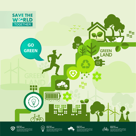 Letâs save the world together green ecology vector illustration.のイラスト素材