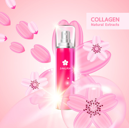 Sakura collagen and serum for beauty product vector.のイラスト素材