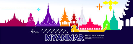 Myanmar travel destination vector illustration.のイラスト素材