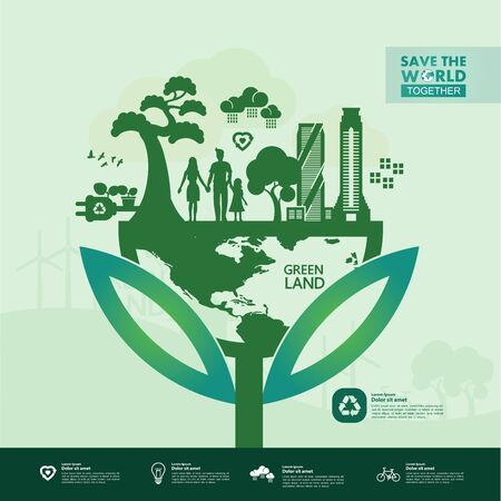 Save the world together green ecology vector illustration.のイラスト素材