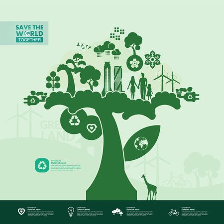 Save the world together green ecology vector illustration.のイラスト素材