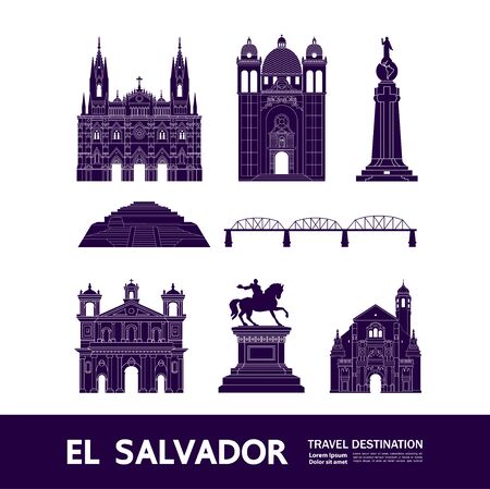 El Salvador travel destination grand vector illustration.のイラスト素材