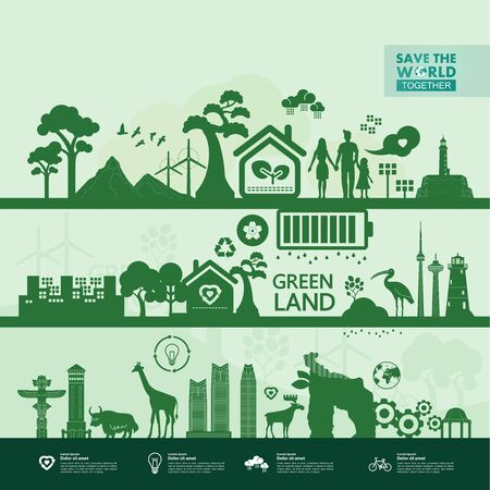 Save the world together green ecology vector illustration.のイラスト素材
