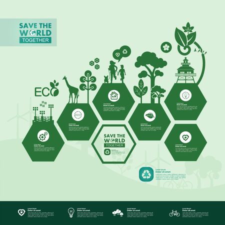 Save the world together green ecology vector illustration.のイラスト素材