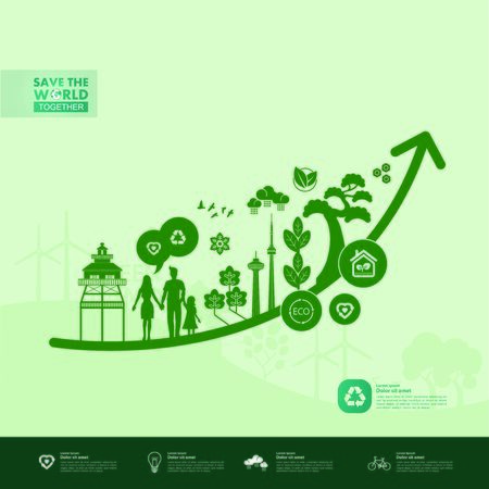 Save the world together green ecology vector illustration.のイラスト素材