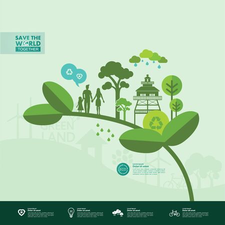 Save the world together green ecology vector illustration.のイラスト素材