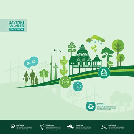 Save the world together green ecology vector illustration.のイラスト素材