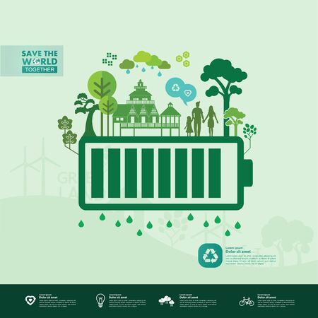 Save the world together green ecology vector illustration.のイラスト素材