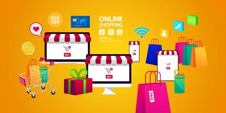 Shopping Online on Website or Mobile Application vector illustration.のイラスト素材