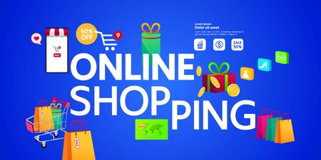 Shopping Online on Website or Mobile Application vector illustration.のイラスト素材