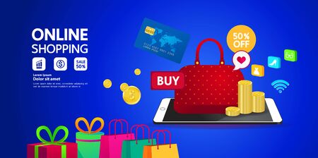 Shopping Online on Website or Mobile Application vector illustration.のイラスト素材