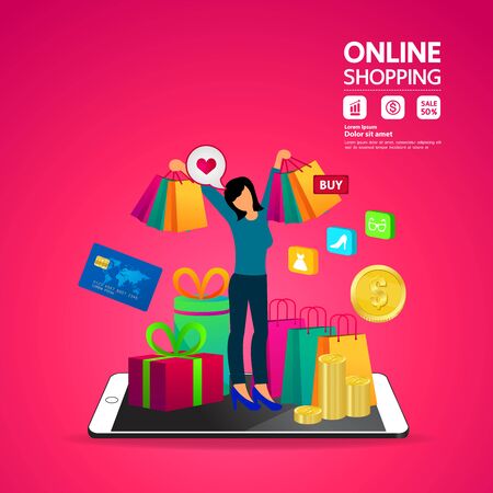 Shopping Online on Website or Mobile Application vector illustration.のイラスト素材