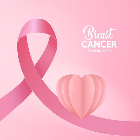 Pink ribbon on pink background of breast cancer awareness vector illustration.のイラスト素材