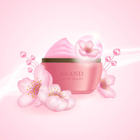 Cherry Blossom cream serum product vector illustration.のイラスト素材