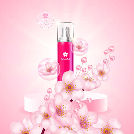 Cherry Blossom cream serum product vector illustration.の写真素材
