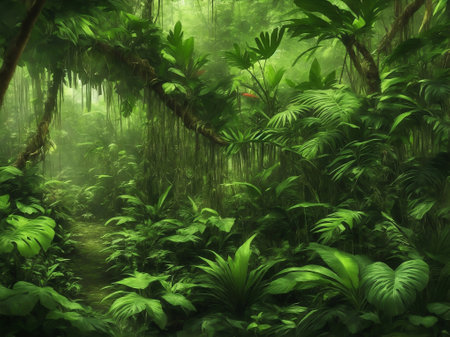 The green beautiful jungle background, Generative AI Illustration.の素材