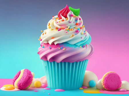 A colorful sweet cupcake, Generative AI Illustration.の素材