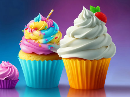 A colorful sweet cupcake, Generative AI Illustration.の素材
