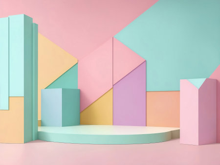 A stand podium wall pastel color background, Generative AI Illustration.の素材