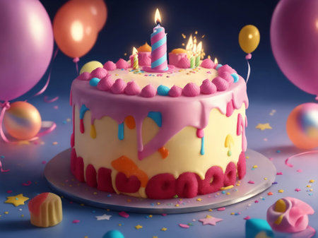 Cute happy birthday cake, Generative AI Illustration.の素材