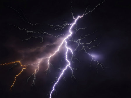 A Lightning bolt thunder on a black background.の素材