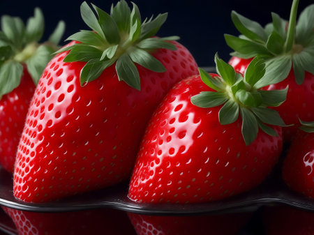 Fresh vivid strawberry, Generative AI Illustration.の素材