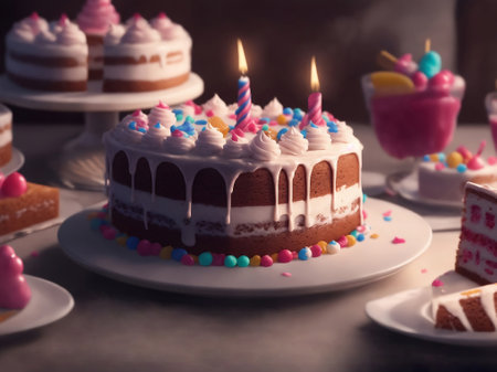 Festive and fun cake party, Generative AI Illustration.の素材