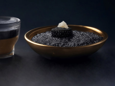 A luxury black sturgeon caviar, Generative AI Illustration.の素材