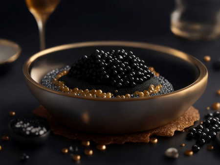 A luxury black sturgeon caviar, Generative AI Illustration.の素材