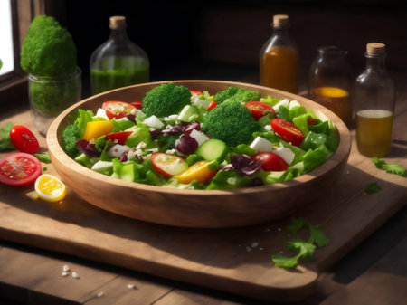 A fresh and healthy photo of a salad made from fresh vegetables.の素材