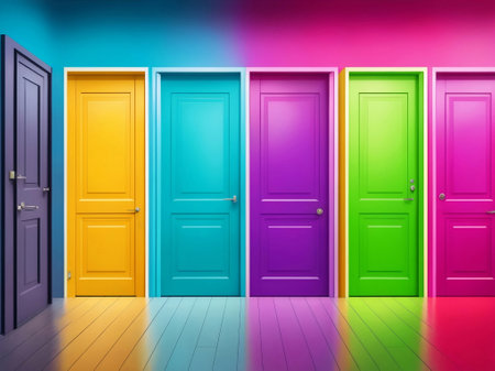 Colorful multi-colored doors. Colors of rainbow.の素材