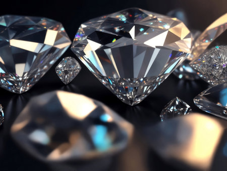 A soft focus shot of beautiful diamonds, Generative AI Illustration.の素材