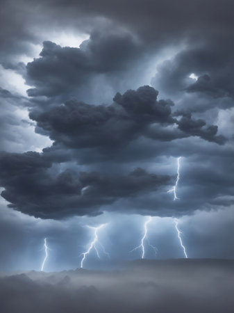 A Lightning bolt thunder on a dark background.の素材