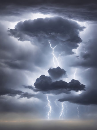 A Lightning bolt thunder on a dark background.の素材