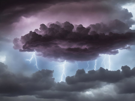 A Lightning bolt thunder on a dark background.の素材
