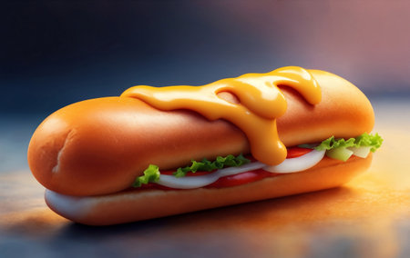 A delicious baked hot dog, Generative AI Illustration.の素材