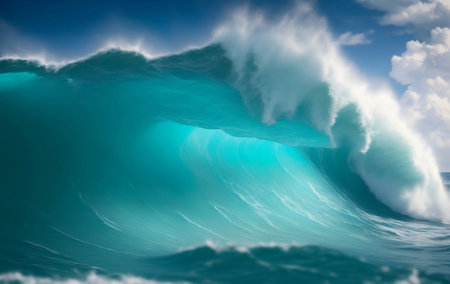A splash blue wave in the sea, Generative AI Illustration.の素材
