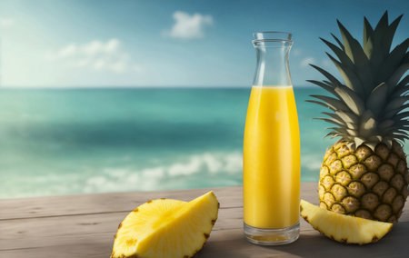 Glass of fresh pineapple juice, Generative AI Illustration.の素材