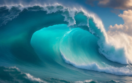 A splash blue wave in the sea, Generative AI Illustration.の素材