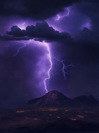 A Lightning bolt thunder on a dark background.の素材