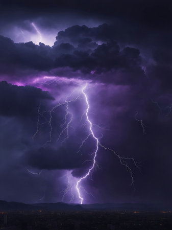A Lightning bolt thunder on a dark background.の素材