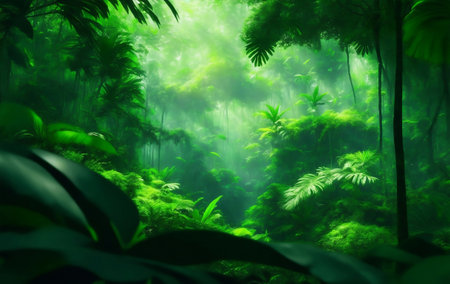 The green beautifull jungle background, Generative AI Illustration.の素材